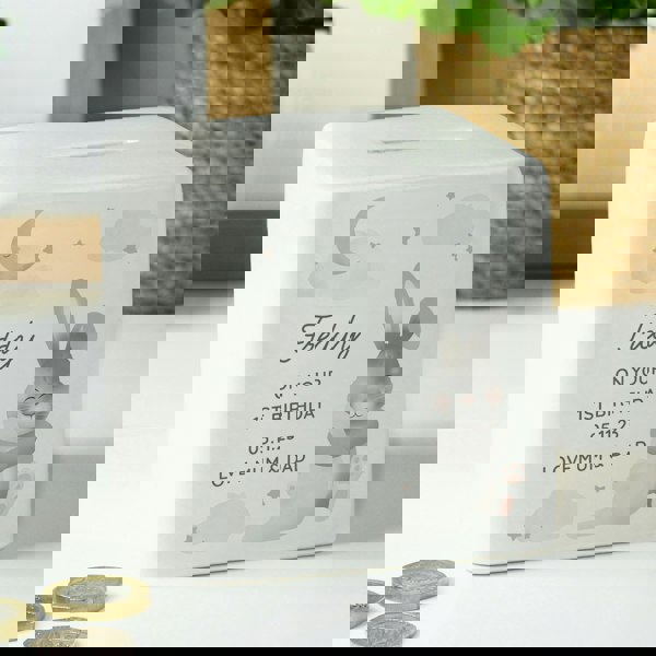 Personalised Memento Company Personalised Baby Bunny Ceramic Square Money Box