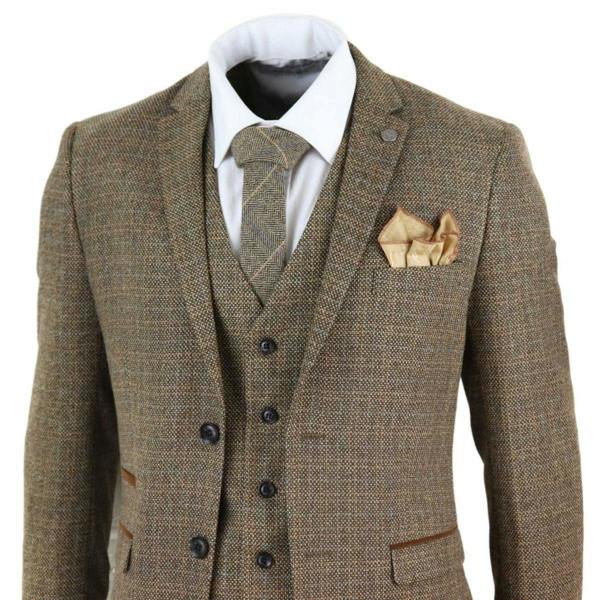 Paul Andrew Mens 3 Piece Brown Tweed Check Vintage Retro Suit