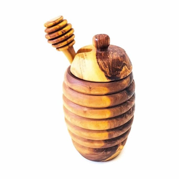 Olive Wood - Honey Drizzler & Pot With Lid