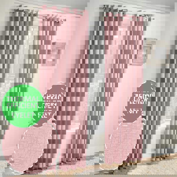 Enhanced Living Blush Plain Textured Thermal Room Darkening Energy Saving Pair of Curtains For Bedroom & Living Room