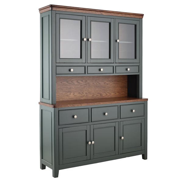 Statement Furniture Queensbury Large Triple Dresser, Three Door Display Cabinet with Oak Top