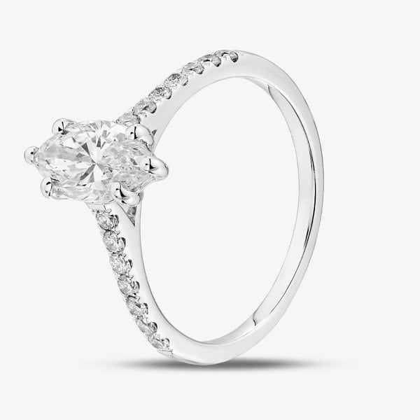 T. H. Baker 9ct White Gold 1.20ct Marquise Cut Lab Grown Diamond Shoulder Set Ring LGR47362-120SF