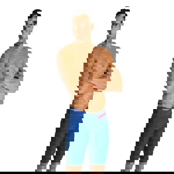 Arena Powerskin Carbon Glide Jammer in ocean blue with pink accents