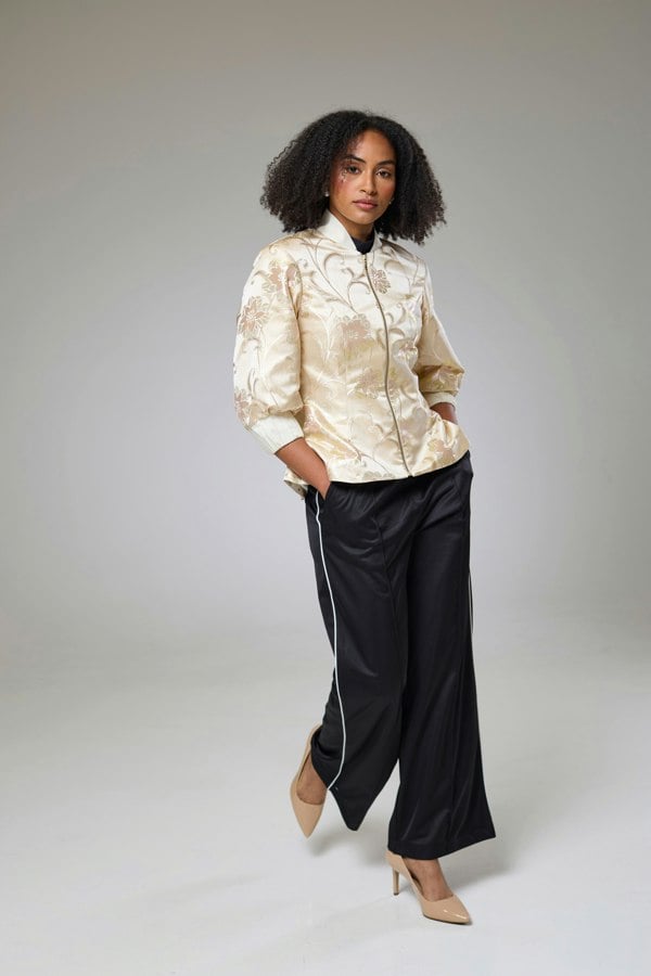 Isha's Timeless collection Ivory Shimmery Flora Fitted Jacket Blouse