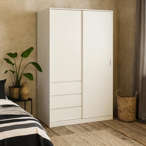 Wyld Haus Budapest White Wooden Wardrobe 2 Doors 3 Drawers