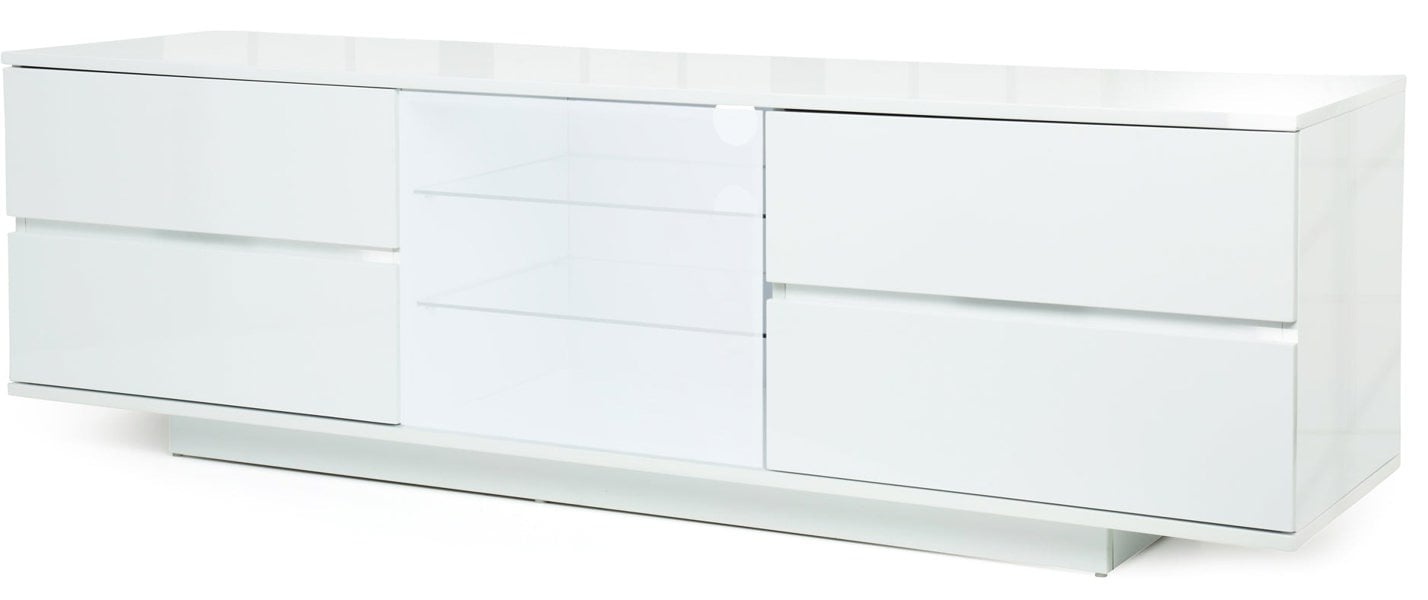 Centurion Supports AVITUS ULTRA White BeamThru Gloss Finish with 4-White Drawers and White Door 32"-65" Flat Screen TV Cabinet
