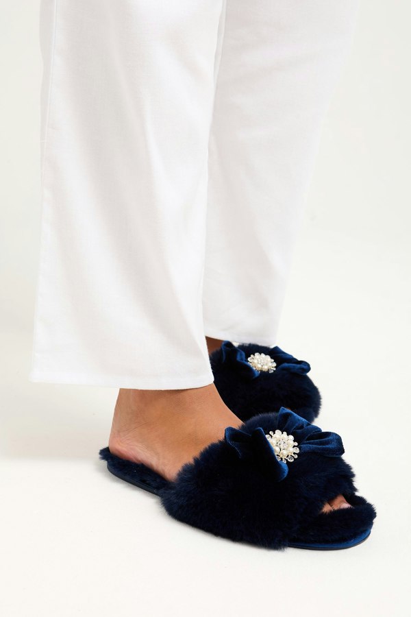 Anya Slippers in Navy - Slippers
