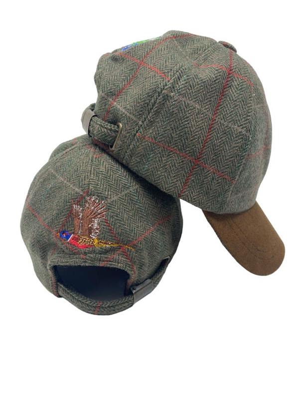 Green Tweed baseball cap with flying pheasant at rear a great shooting gift idea