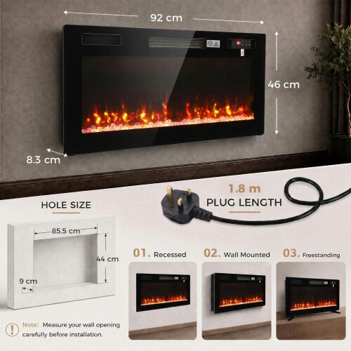 HOMCOM 3 IN 1 Electric Fireplace with 12 Flame Colours, 5 Brightness, 92cm