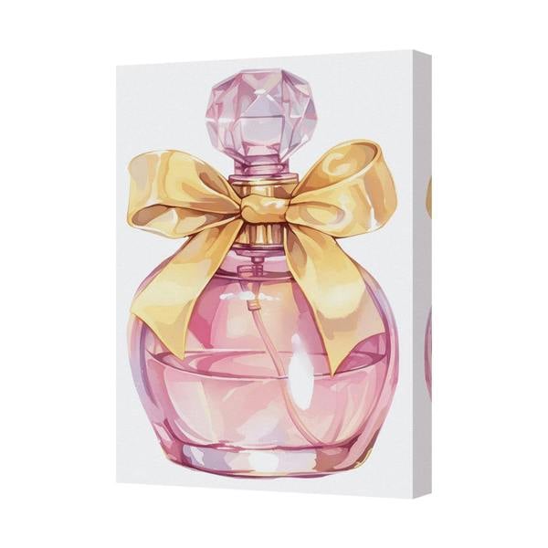 Benjamin Tate Design Pink Perfume Bottle Canvas Wall Art With Yellow Ribbon Bow