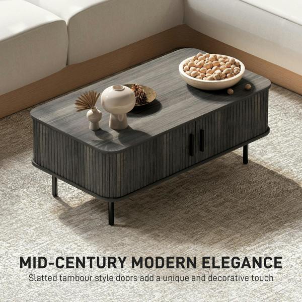 Wyld Haus Yocoma Wooden Grey Wood Effect Rectangular Coffee Table With Tambour Doors