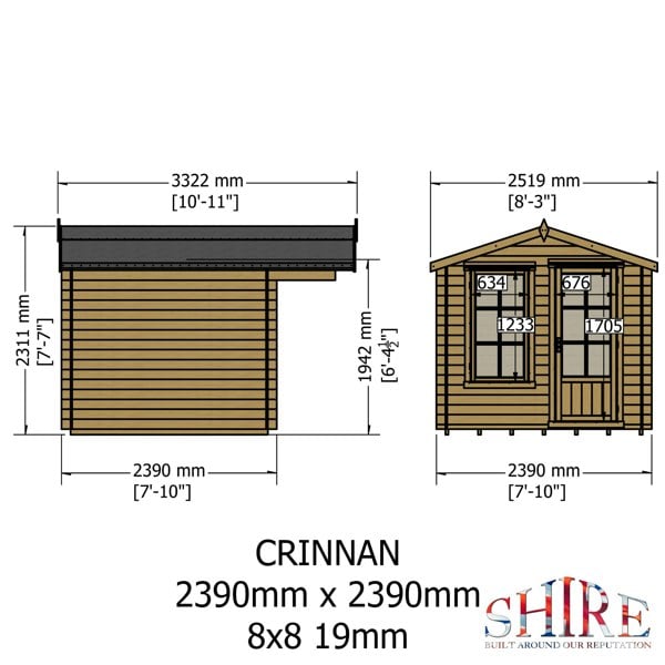Shire Crinan 8x8 Log Cabin 19mm interlock  Cladding - Best Shed