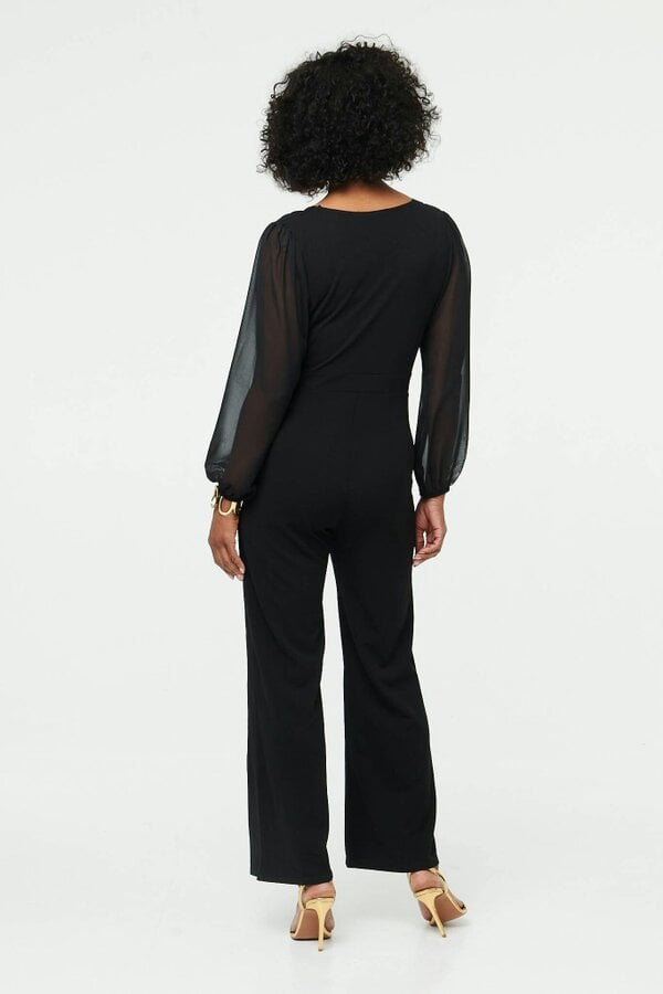 Izabel London Semi Sheer Long Sleeve V-Neck Jumpsuit