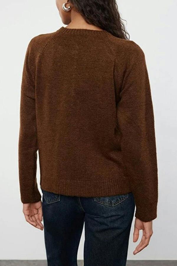 WOVCOR Soft-Textured Knit Sweater with Button Detail