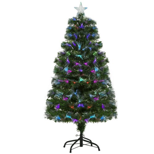 HOMCOM 4FT Multicoloured Artificial Christmas Tree w/ Pre-Lit Modes Metal Stand