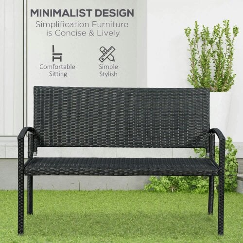 Bobobiy 2 Seater Poly Rattan Garden Bench, All Weather Wicker Garden Loveseat, Outdoor Seating Bench with 240 Load Capacity, Black