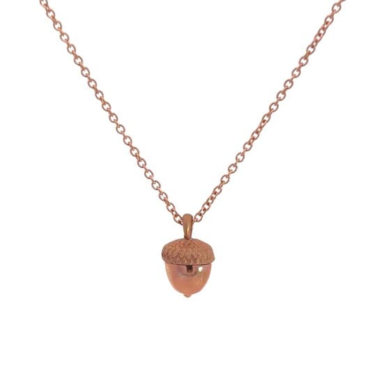 Reeves & Reeves 18k Rose Gold Acorn Necklace