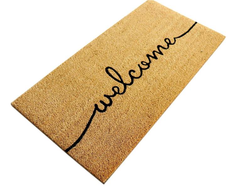 A.Unique Home 15mm Coir Doormat Non-Slip PVC Back - Welcome 40x80cm