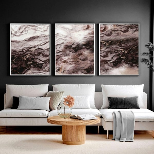 Wall print living room | set of 3 Marble prints