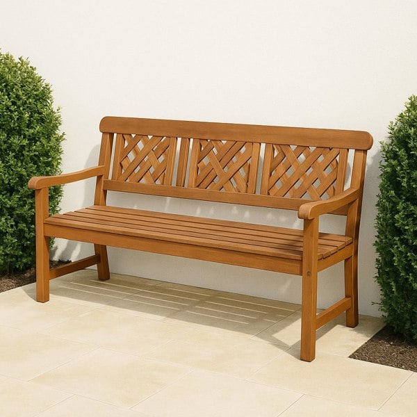 Modcraft 3 Seater Hardwood Garden Bench Eucalyptus Wood Weather Resistant Outdoor Seat Brown