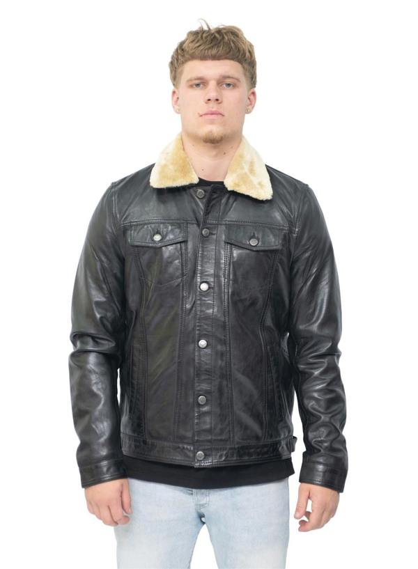Infinity Leather Mens Removable Collar Leather Trucker Jacket-Zagreb