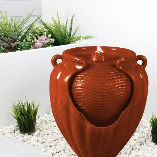 DMD Collective Solar Powered Red Vase Water Feature with LED Light & Battery Backup