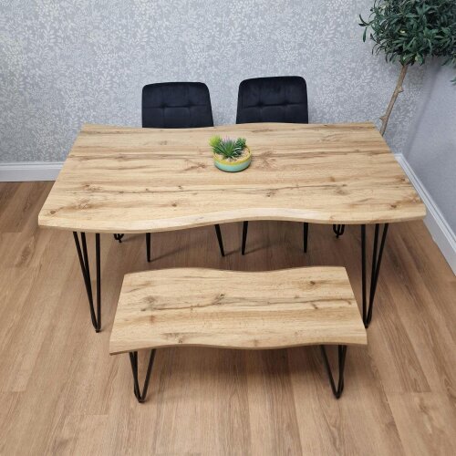 Kosy Koala Modern Dining Table Set With 2 Black Velvet Chairs And Bench Dining Room Furniture 140cm