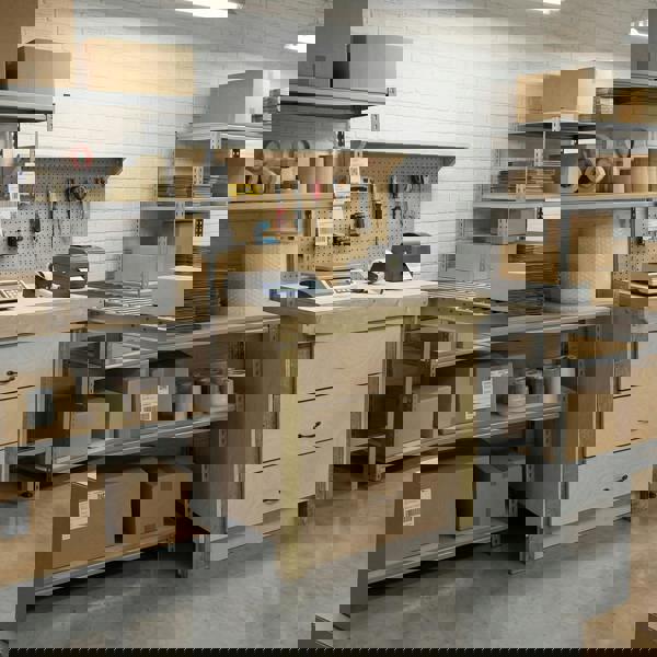 Wooden eucalyptus Top Workbench – Sturdy Tool Cabinet with Multiple Drawers for Organized Storage, Ideal for Dry Indoor Spaces Such as Garages, Workshops, and Studios