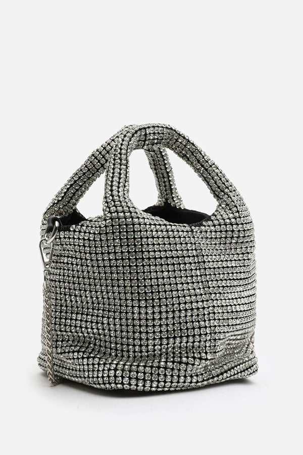 Where's That From Shellies Crystal Embellished Bucket Bag in Silver.