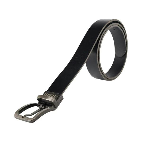 Black belt with a silver buckle on a white background
