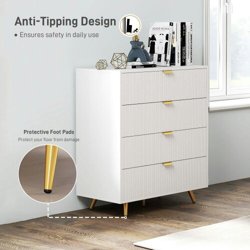 Wyld Haus Refa Wooden White Elegant 4 Drawer Bedside Storage Table