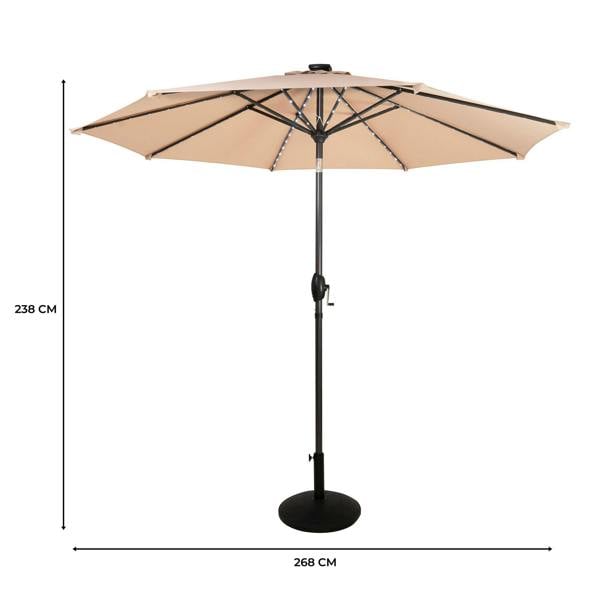 Jardi LED Tilt Parasol 2.7m With Tilt Base – Beige