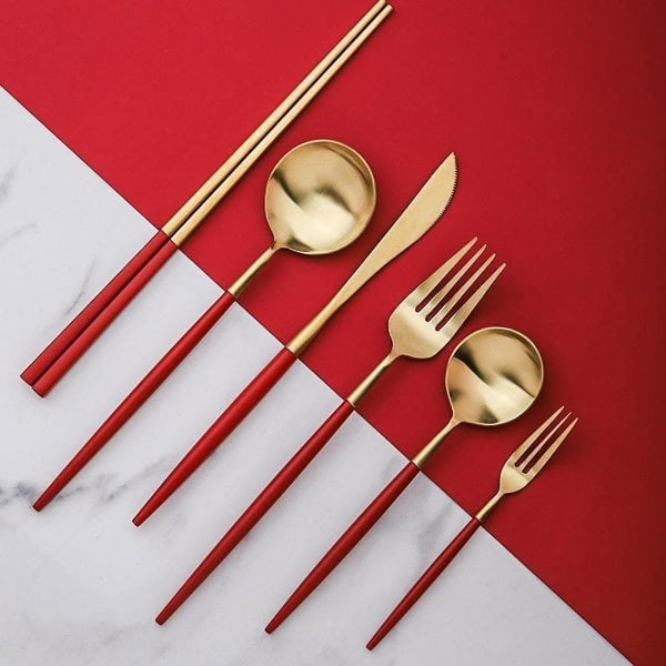 6 Piece Cutlery Set, Red-Weilai-Weilai Concept