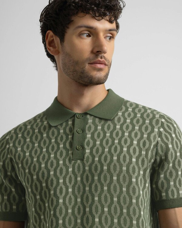 Steel & Jelly Kew - Geometric Diamond Jacquard Knitted Polo Shirt