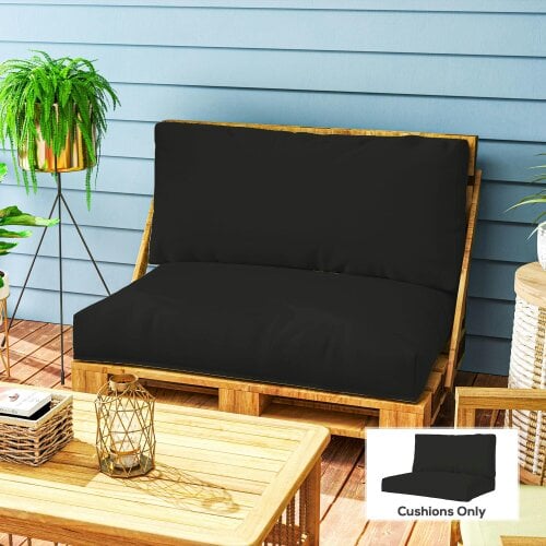 Outsunny 2 Seat Pallet Cushions 20cm Thick Outdoor Seat Pads, Black - Black