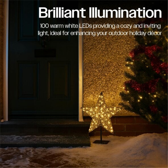 Scotts of Stow Xmas Haus Black Metal LED Christmas Star with Stand, 100 Warm White LEDs, 5m Cable