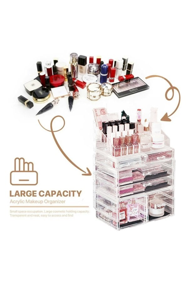 Living and Home Clear Dustproof Makeup Storage Organizer Drawers Large Skin Care Cosmetic Display Cases for Bathroom Stackable Storage Box