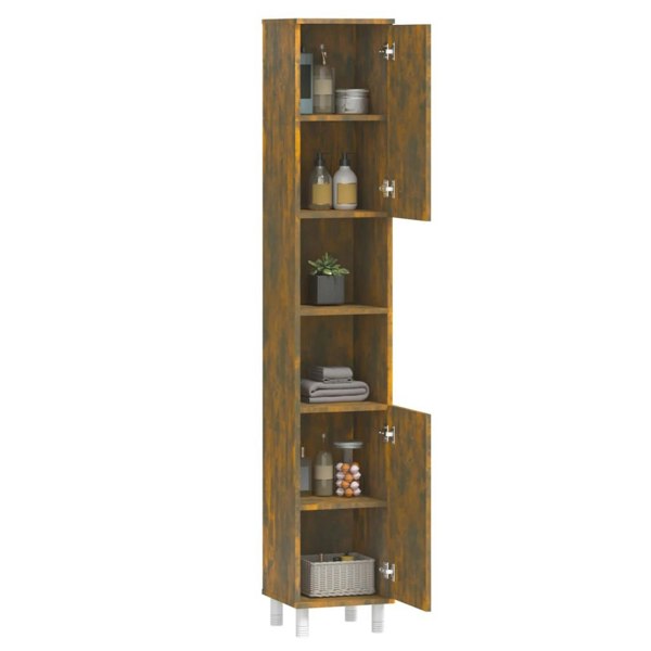 Berkfield Bathroom Cabinet Smoked Oak 30x30x179 cm Engineered Wood