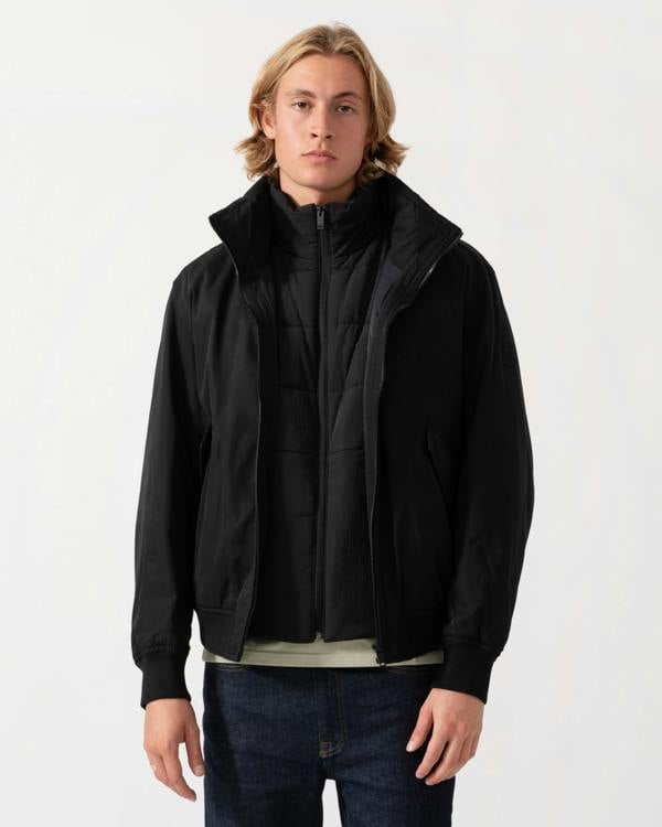 Front of the BOSS Orange Ojens 3-in-1 Bomber Jacket - Black 001