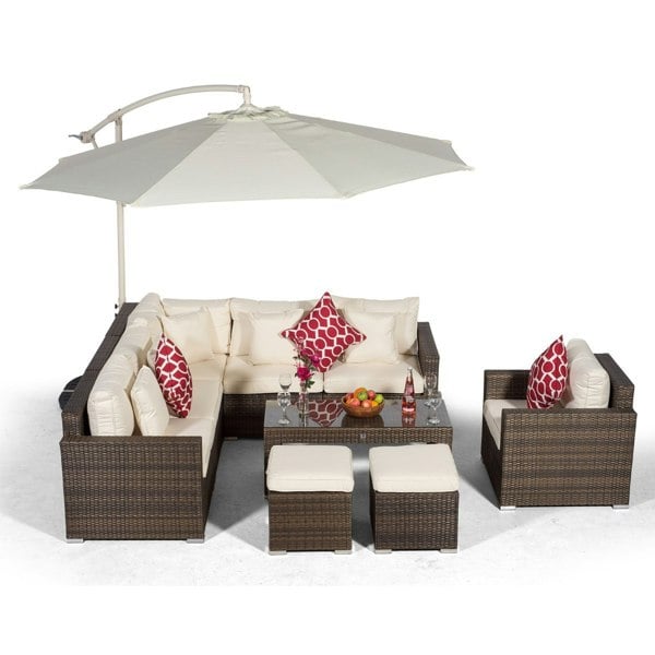 Giardino Havana 6 Seat Rattan Sofa and Armchair Set w/ Coffee Table and 2 Stools