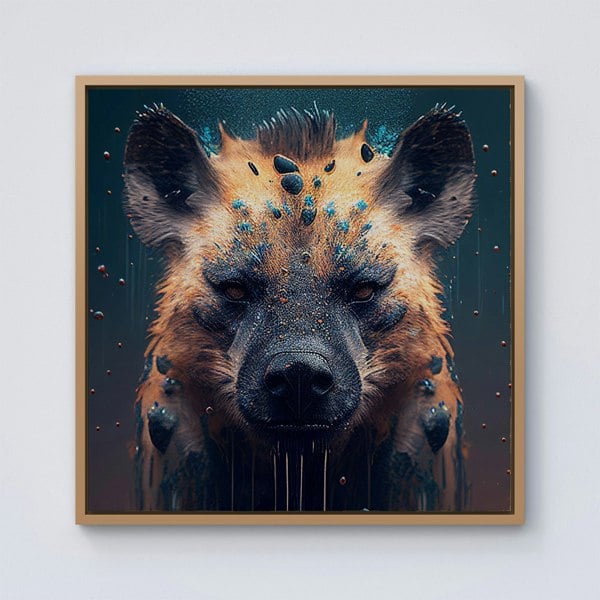 Warren Reed Hyena Face Splash Art Dark Background Framed Canvas