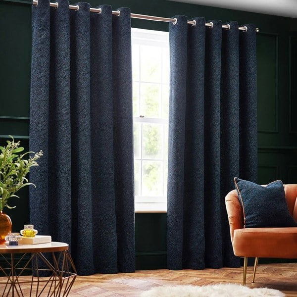 Paoletti New Galaxy Chenille Eyelet Curtains - Navy