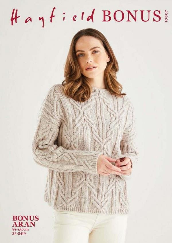 Hayfield Bonus Aran Knitting Pattern 10607, Sweaters for Women, 32 - 54 Inches - Advanced