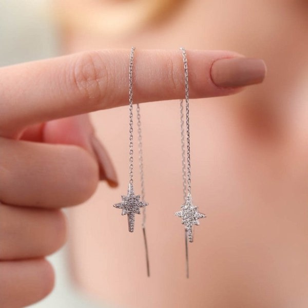 Spero London Northernstar Starburst Sterling Silver Chain Drop Earrings - Pair