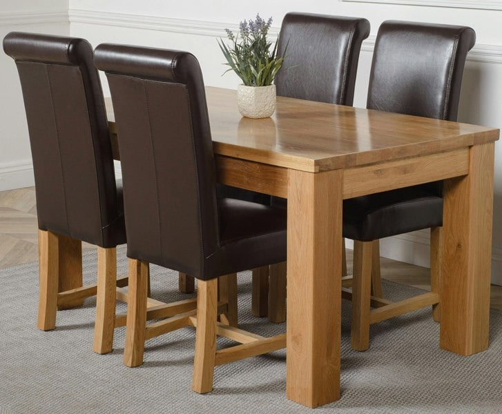 That's Furniture Dakota Medium Oak Dining Table with Washington Leather Chairs