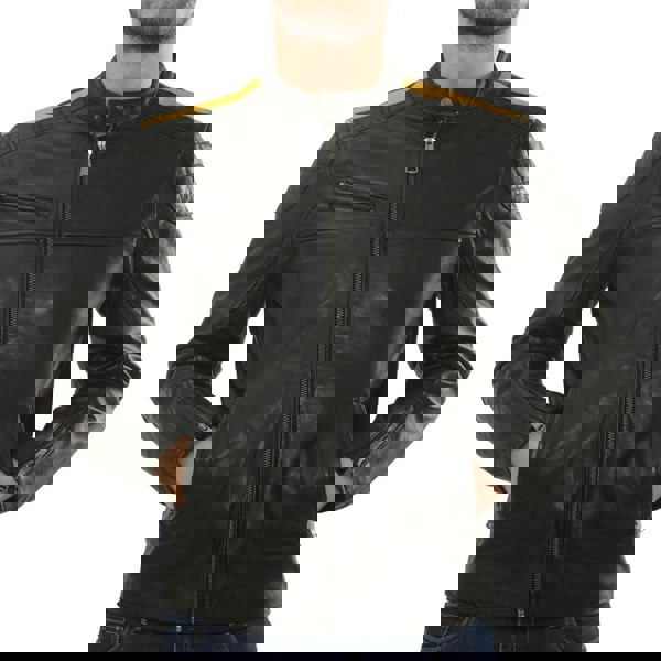 Leather Company Men's Leather Motorcycle Jacket Distressed Black Biker Coat