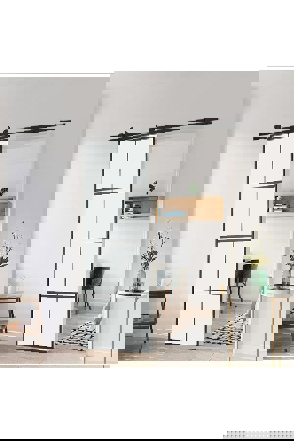 Living and Home Clear Glass Black Barn Door with Sliding Hardware Kit