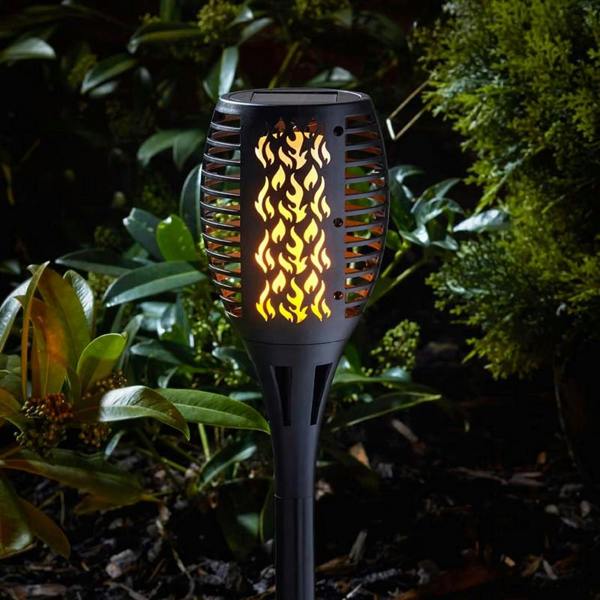 Solar Realistic Flame Torch Lights Waterproof Garden Patio Pathway Decor