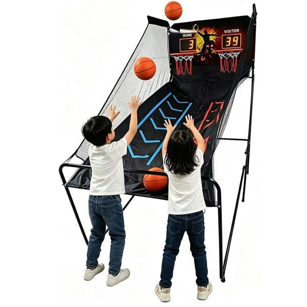 Gr8 Home Indoor Electronic Basketball Arcade Game Dual Hoop Folding with Electronic Scoreboard & Ball Set