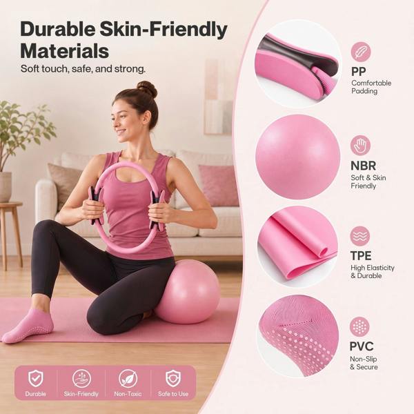 Centra Pilates Kit 13Pc All In One Set with Ring Ball Bands Home Workout Pink
